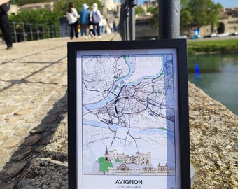 Avignon poster, Avignon skyline, Mask and play, Festival, Map, Print, Decor, City.