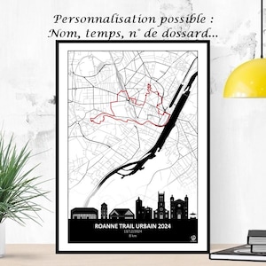 Poster del percorso di Roanne, skyline di Roanne, poster di gara personalizzato, Poster, sport, stampa, mappa, impressione, Deco, città