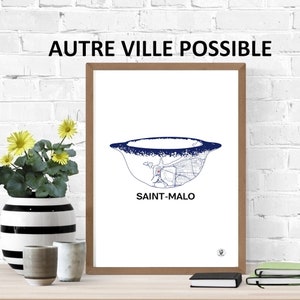 Cartel personalizado de Bretaña, cuenco bretón, mapa de St-Malo, Brest, Quimper, Vannes, Rennes, Saint-Brieuc, Concarneau