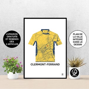 Poster rugby de Clermont, Carte de Clermont-Ferrand, Affiche de Clermont, 2010, Maillot Clermont, ASM, Print, Map, Impression, Deco, Ville