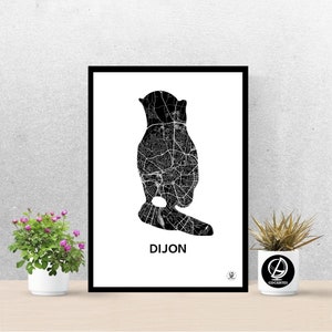 Poster-Denkmal von Dijon, Karte von Dijon, Poster, Kunst, Druck, Karte, Eindruck, Deko, Stadt.