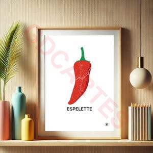 Poster von Espelette, Karte von Espelette, Pfeffer von Espelette, Poster, Kunst, Druck, Karte, Impression, Deko, Stadt