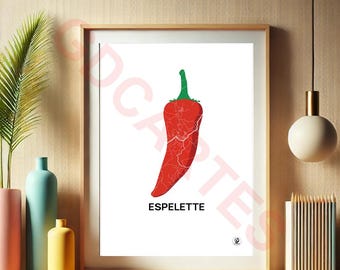 Espelette poster, Espelette map, Espelette pepper, Poster, Art, Print, Map, Print, Deco, City