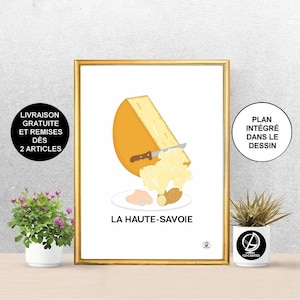 Poster Haute-Savoie, Karte von Haute-Savoie, Raclette, Käse, Ski, Annecy, Winter, Poster, Kunst, Druck, Karte, Impression, Deko, Stadt