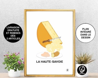 Haute-Savoie Poster, Haute-Savoie Map, Raclette, Cheese, Skiing, Annecy, Winter, Poster, Art, Print, Map, Printing, Deco, City