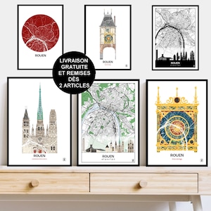 Affiche de Rouen, Carte de Rouen, Poster, Affiche, Art, Print, Map, Impression, Deco, Ville, personnalisée, Normandie