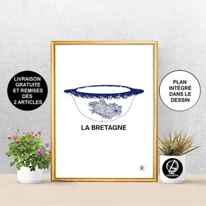 Póster de Bretaña, Copa bretona, Rennes, Quimper, Saint Malo, Brest, Vannes, Lorient, fútbol, póster, arte, impresión, mapa, impresión, decoración, ciudad