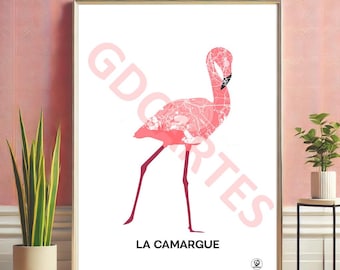 Camargue Poster, Camargue Map, Pink Flamingo, Poster, Art, Print, Map, Print, Deco, City