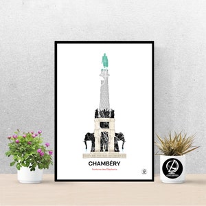Poster Elephant Fountain of Chambéry, Map of Chambéry, Poster, Art, Print, Map, Impression, Deco, City
