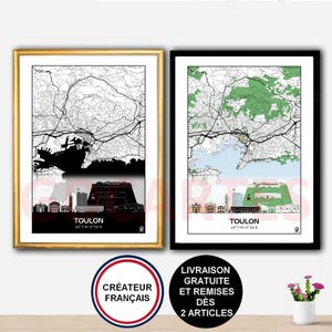 Affiche Skyline de Toulon, Carte de Toulon, Affiche, Art, Print, Map, Impression, Deco, Ville.