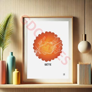 Cartel de la ciudad de Sète, Mapa de Sète, Tielle, Cartel, Arte, Impresión, Mapa, Impresión, Deco, Ciudad
