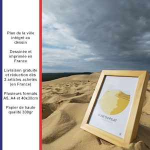 Poster Dune du Pilat, Carte de Dune du Pilat, Pyla, Affiche, Art, Print, Map, Impression, Deco, Ville