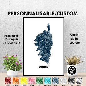 Poster de la Corse, Carte Corsica, Carte de voeux, Cadeau, mariage, Deco, Original, unique