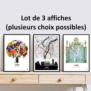 Lot 3 affiches de Lyon, 3 Cartes de Lyon au choix, Poster, Affiche, Art, Print, Map, Impression, Deco, Ville, personnalisée