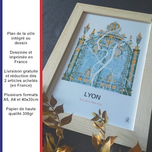 Poster Parc de la Tête d'Or de Lyon, Carte de Lyon, Affiche, Art, Print, Map, Impression, Deco, Ville