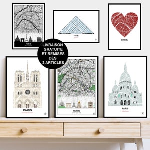 Paris-Poster, Paris-Karte, Poster, Poster, Kunst, Druck, Karte, Impression, Deko, Stadt, Sacré Coeur, Eiffel, personalisiert