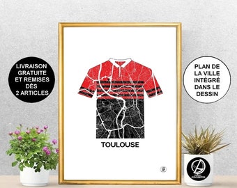Pôster de rugby de Toulouse, Mapa de Toulouse, Pôster de Toulouse, Arte, Impressão, Mapa, Impressão, Decoração, Cidade