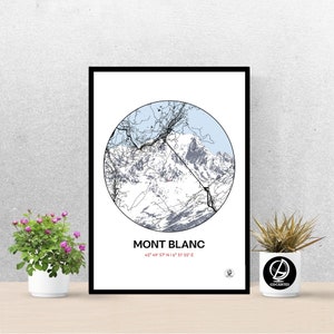 Poster Mont-Blanc, Carte du Mont-Blanc, Affiche du Mont-Blanc, Poster Montagne, Poster de Chamonix, Poster de Ski, Impression, Deco, Ville.