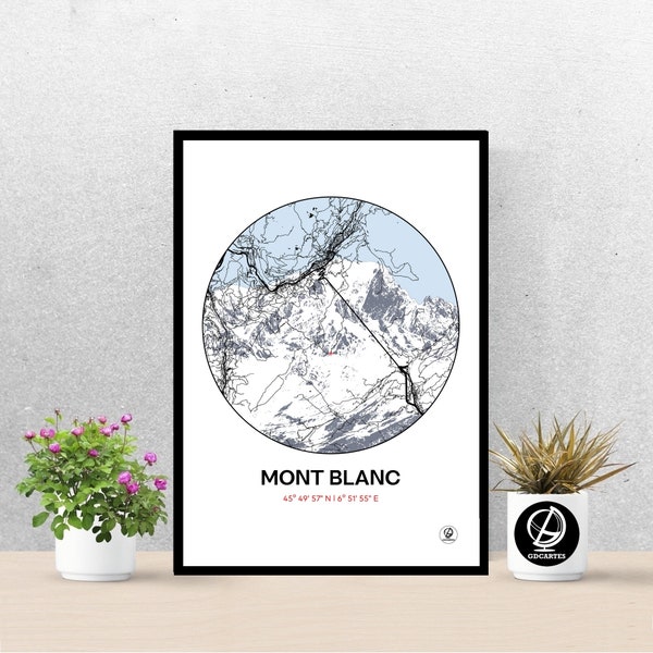 Mont-Blanc Poster, Mont-Blanc Map, Mont-Blanc Poster, Mountain Poster, Chamonix Poster, Ski Poster, Print, Deco, City.
