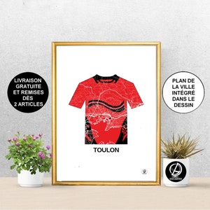 Affiche rugby de Toulon, Carte de Toulon, RCT, Affiche de Toulon, Racing, doublé, 2014, Print, Map, Deco, Ville