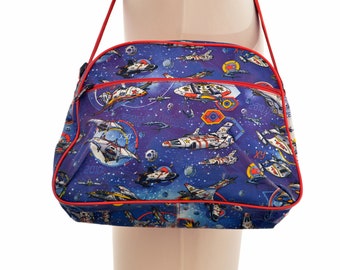 80s sci-fi Shoulder BAG / space ships / futuristic / retro future / galaxy 10 / lcd digits