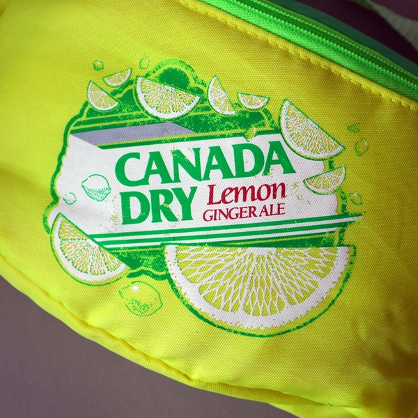 vintage CANADA DRY 80s 90s neon fluo Bum BAG / Fanny Pack / waist pack / Lemon ginger ale
