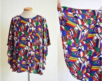 vintage neon women's nylon PONCHO / 80s 90s / pull-over, sleeveless colorful