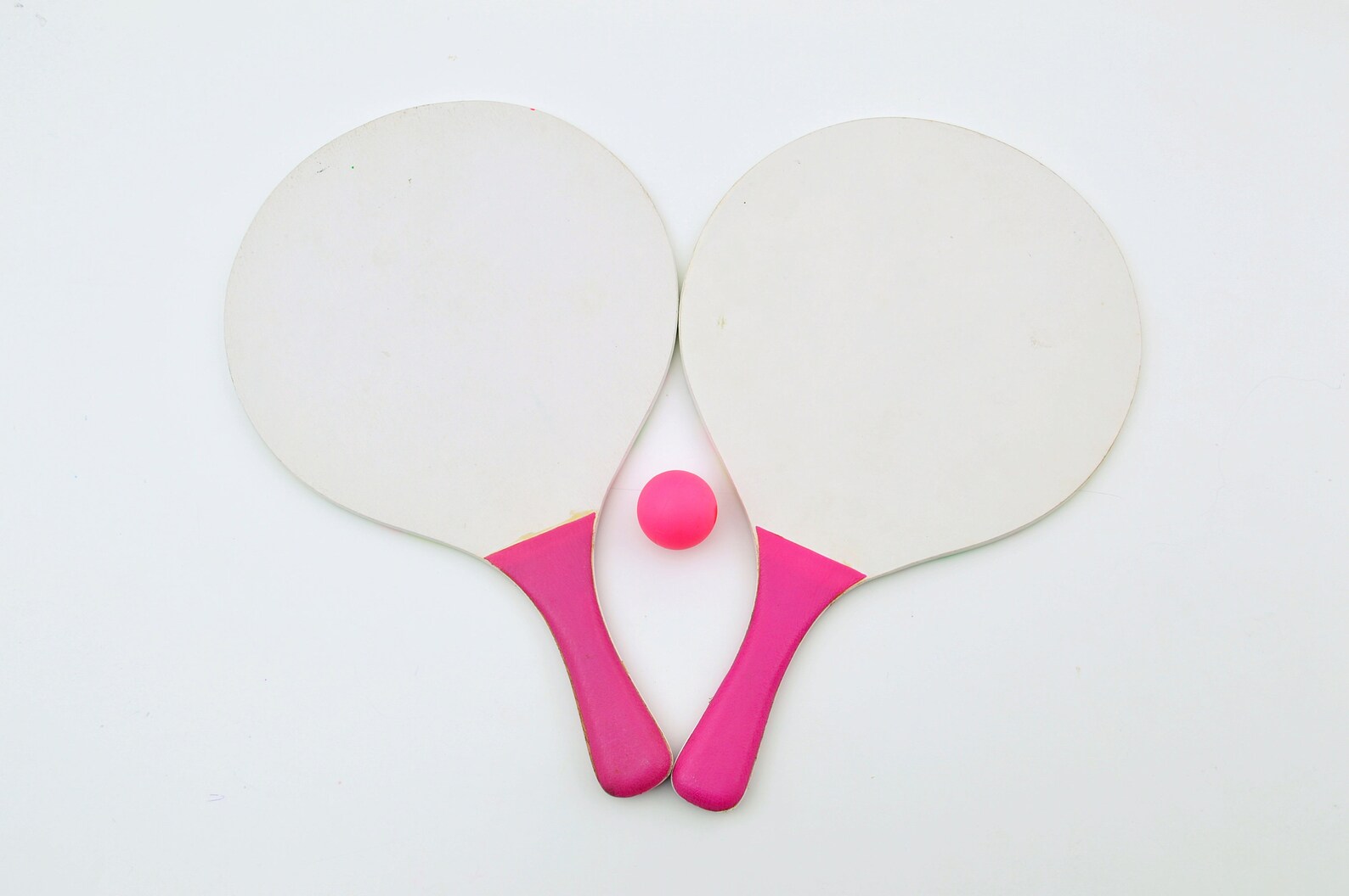 Rad 80s 90s BEACH BALL Paddle Ball Pair of Wooden Rackets With a Pink
