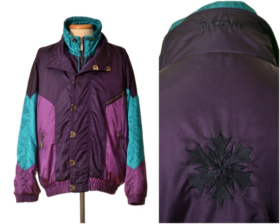 Rad 80s 90s Ski Jacket by ANZONI/ Part Ski Suit / Size Mens XL EUR 54 Extra-Large / Neon Retro Skiwear