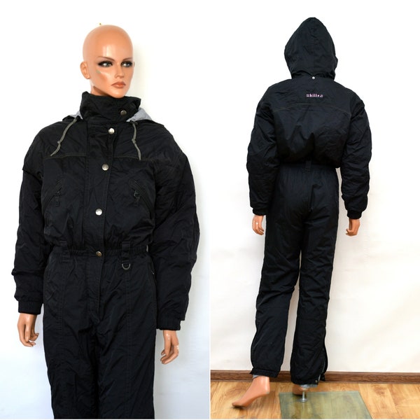 SNOWSUIT rétro vintage femme par Killy, cache-couche, tout en un, salopette, taille rétro onepiece USA 10, D 38 tout noir