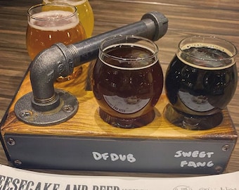Industrial Reclaimed Lumber Beer Flight Paddle with Chalk Board