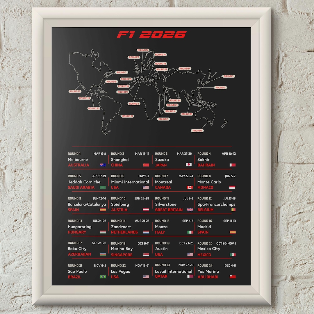 F1 Recap Map 2026 Formula 1 World Map F1 Race Calendar Poster PNG/PDF (digital ...