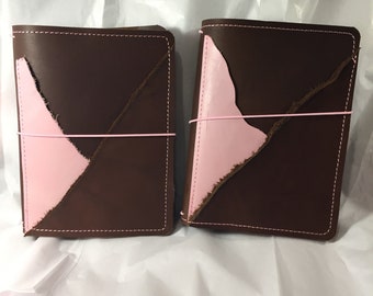 CUSTOM:  Raspberry Truffle Brown & Pink Leather Travelers Notebook, Journal, Planner