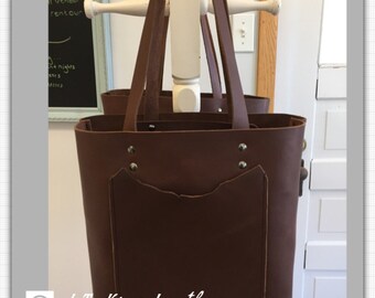 CUSTOM: JTKing Leather - Large "Ellie James" Tote - Dark hershey Brown - Bag, Purse