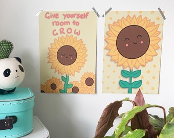 Sunflower Print Set, Positive Prints, Motivational Art