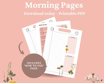 Morning Pages INSTANT DOWNLOAD, Gratitude & Self Care Journal Digital Download, Positive Affirmations, Daily Journalling, Printable PDF