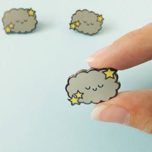 Starry Cloud Pin, Enamel Pin, Pin Badge, Kawaii Cloud, Pin Flair, Hard Enamel, Lapel Pin, Grey Cloud, Storm Cloud, Cloud Brooch, Kawaii Pin image 3