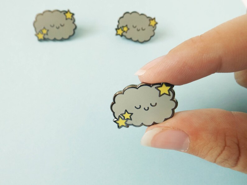 Starry Cloud Pin, Enamel Pin, Pin Badge, Kawaii Cloud, Pin Flair, Hard Enamel, Lapel Pin, Grey Cloud, Storm Cloud, Cloud Brooch, Kawaii Pin image 3