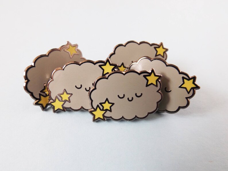 Starry Cloud Pin, Enamel Pin, Pin Badge, Kawaii Cloud, Pin Flair, Hard Enamel, Lapel Pin, Grey Cloud, Storm Cloud, Cloud Brooch, Kawaii Pin image 4