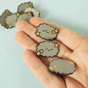 Starry Cloud Pin, Enamel Pin, Pin Badge, Kawaii Cloud, Pin Flair, Hard Enamel, Lapel Pin, Grey Cloud, Storm Cloud, Cloud Brooch, Kawaii Pin image 5