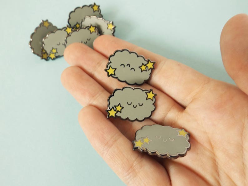 Starry Cloud Pin, Enamel Pin, Pin Badge, Kawaii Cloud, Pin Flair, Hard Enamel, Lapel Pin, Grey Cloud, Storm Cloud, Cloud Brooch, Kawaii Pin image 5