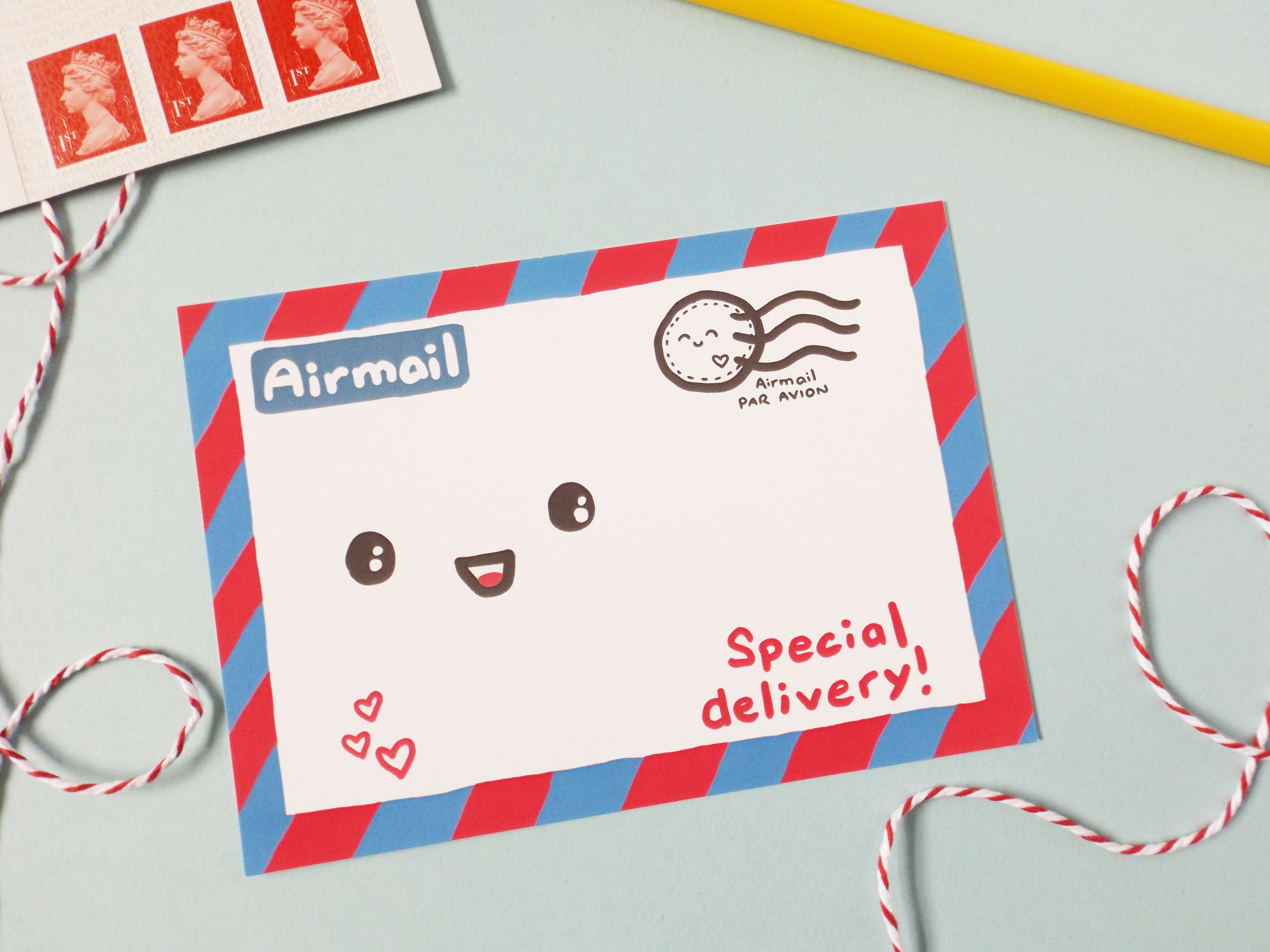 Kawaii Postcard Special Delivery Airmail Cute Postcard | Etsy