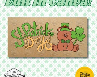 30x60 St. Patrick’s Day Banner | Teddy Bear | Shamrock | Bear | Editable Canva Template | Digital Download | Customizable Mockup