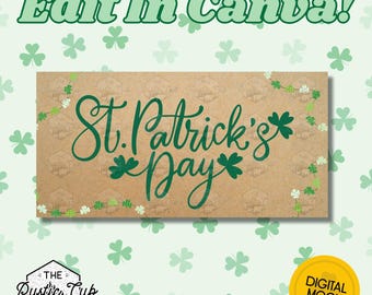 30x60 St. Patrick’s Day Banner with Shamrocks, Elegant Editable Canva Template Digital Download Mockup