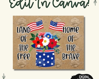 Land of the Free Home of the Brave Banner | Patriotic Floral (Digital Download)