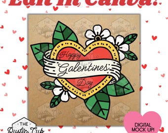 Galentine's Day Tattoo Heart Banner | Editable Canva Template (Digital Download)
