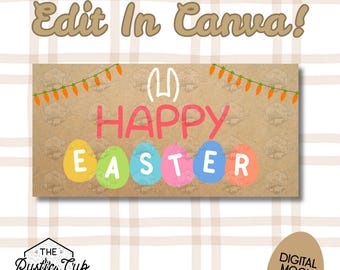 30x60 Easter Banner Template | Colorful Design | Bunny Ears and Easter Eggs | Editable in Canva | Digital Download | Customizable Mockup