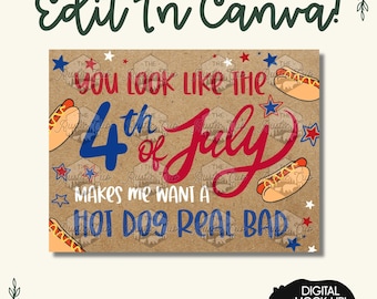 Funny 4th of July Banner | Editable Canva Template, Hot Dog Theme (Digital Download)