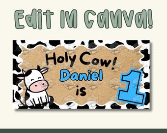 Holy Cow Birthday Banner | Cow Print First Celebration (Digital Download)