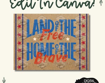 Land of the Free Banner | Patriotic Floral Canva Template (Digital Download)